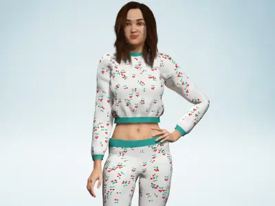 Casual Pajama Girl Character 3D Cute Cherry Sleepwear Low-poly 3D model