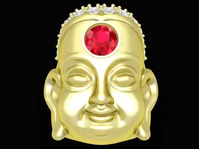 Luxury Buddha Head Ring with Gemstone  3324 3D print model