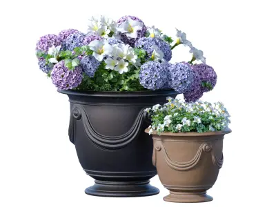 Flowerbeds bouquet bush plant Petunia Luxury classic garden pots 3D model