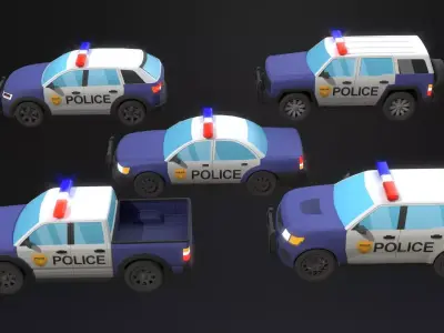 5 Lowpoly generic police cars pack Low-poly 3D model