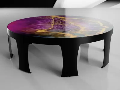 Round metal table with epoxy resin top 3D model