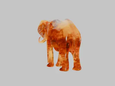 Amber Majestic Elephant Statue with Golden Details Low-poly 3D model
