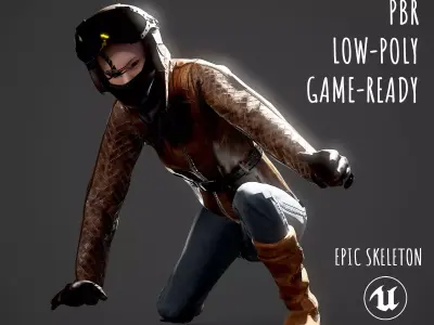 Woman biker Low-poly 3D model