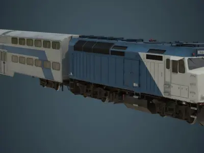 Locomotive And Railcar 1B Low-poly 3D model