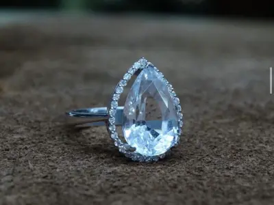 White Sapphire Luxury Golden Ring with Small Diamonds 3D print model