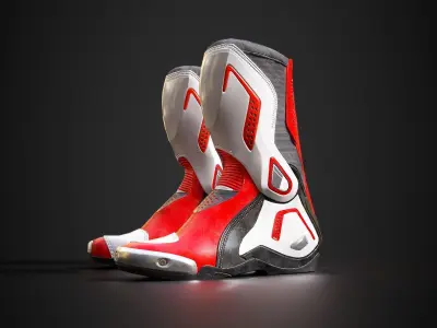 Motorcycle racing boots B red Low-poly 3D model