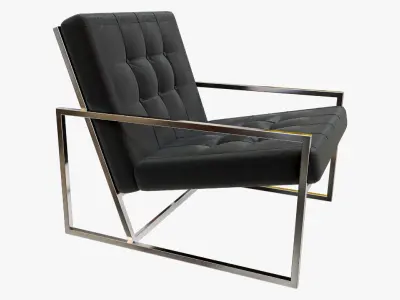 Modern Luxury Chair - Silver Metal  and Black Leather 3D model