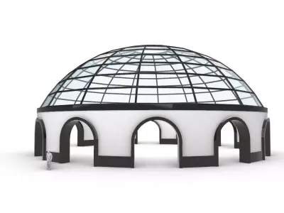 Dome Pavilion with Square Wireframe Structure and Panels 3D model