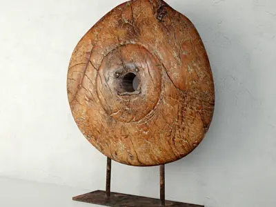 19th Century Wooden Wagon Wheel Artifact 3D model