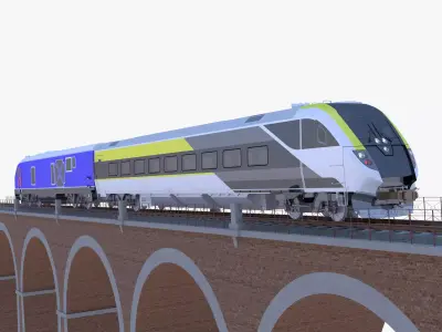 American train on viaduct 3D model