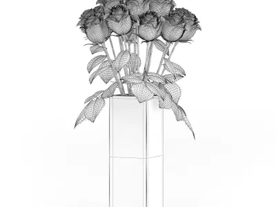 Red Roses in Glass Vase 3D model