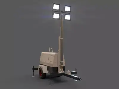 PBR Mobile Light Tower Generator B - White  Low-poly 3D model