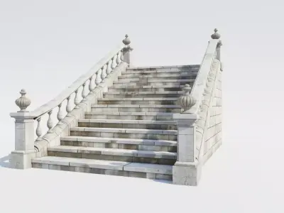Classic Stone Staircase Balustrade Ornate Garden Steps 3D Model Low-poly 3D model