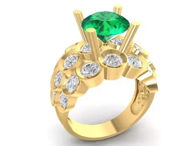 Luxury Cluster Emerald Ring for Women 3D Model 901 3D print model