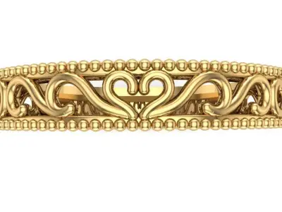 Openwork ring with arabesque design and polished bead borders 3D print model