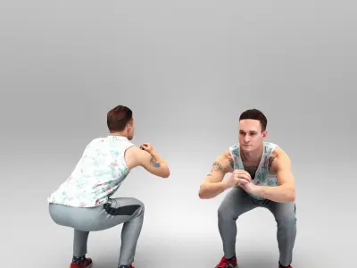 Young man doing squats 393 Low-poly 3D model