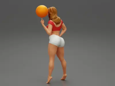 Beautiful Sporty Girl Playing With the Ball on the Basketball 3D print model