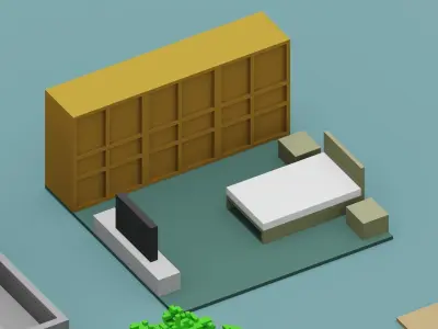 Voxel Room Collection  Low-poly 3D model