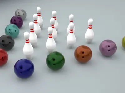 Bowling Ball and Pins - Low-poly PBR Low-poly 3D model