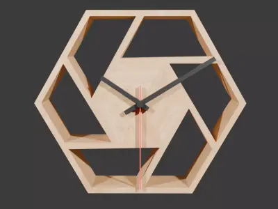 Solid Oak Geometric Wood Wall Clock Low-poly 3D model