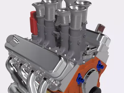 Kinsler Injected Big Block Chev uneven stacks N Magneto 3D print model