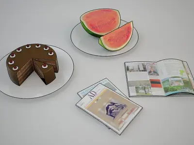 Wine Set chocolate cake with one slice missing 3D model