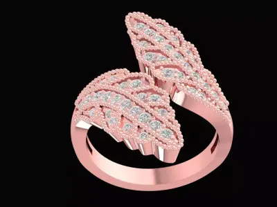 Elegant Leaf Pave Diamond Ring for Women  3135 3D print model