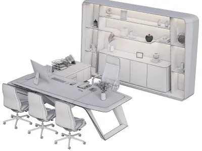 President Office Desk and bookcase setup Ds H-09  3D model