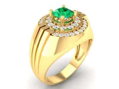 Luxury Round Gemstone Halo Men Ring with Diamond Accents 379 3D print model