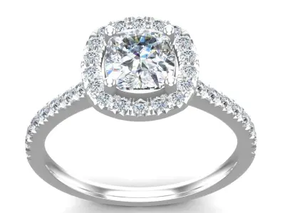 Cushion Cut Diamond Ring 3D print model