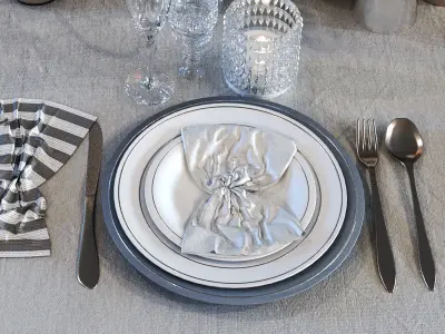 Luxury dining table set 015 Low-poly 3D model