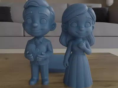 Cute Love Couple Figurine STL Chibi Romantic Statue 3D print model