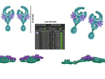 Women Earrings 3dm STL OBJ FBX Render Details  3D print model