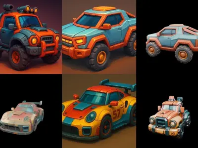 Stylized Car Advanced model bundle 19 pack 100 glb 3D model