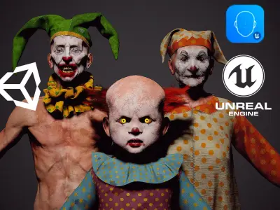 Scary Clown Pack 2 game characters for Horror games 3D Model Collection