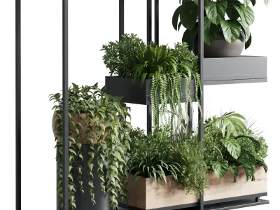 stand plant box collection Indoor plant  wooden and metal vase 3D model