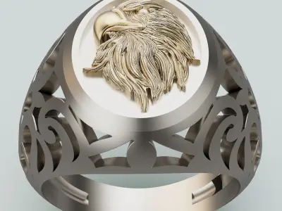Eagle ring silver gold jewelry printable 3D model 3D print model