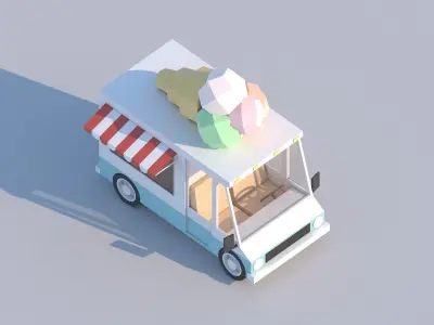 Cartoon Low Poly Car Ice Cream Van Low-poly 3D model