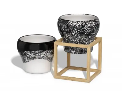 Flower Pot with a Wood Cube Frame 3D model