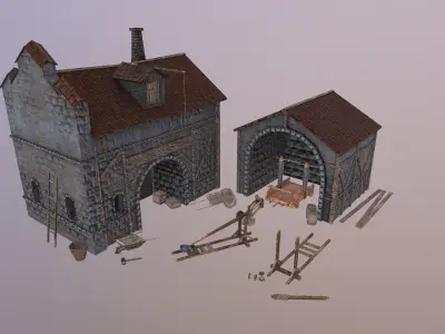 Medieval Workshop Level 1 Low-poly 3D model
