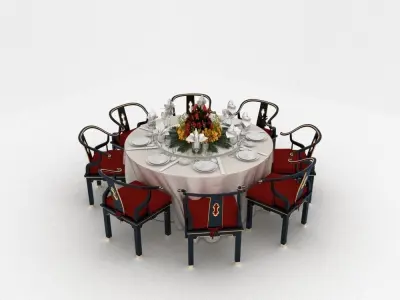 Large banquet round table 3D model