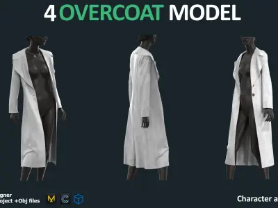4 OVERCOAT MODEL - Marvelous clo3d zprj obj fbx four for sims 3D model