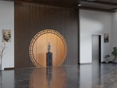 Modern Asian Style Living Room - Hipoly 3D Model 3D model