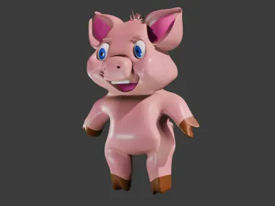 Cute Stylized Pig 3D Model with Low Poly  and Game Ready   Low-poly 3D model