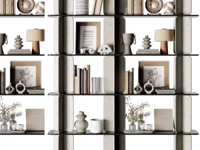 Shelves Decorative With Plants and Book - Concrete Rack 38 3D model