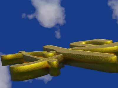 Golden Chinese text in dirty rough surface Low-poly 3D model