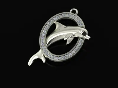 Gold dolphin necklace 3D model