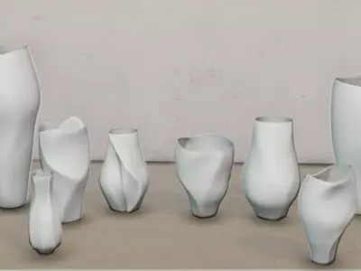 Modern Organic Vase Collection 8 Sculpted Decorative Vases Low-poly 3D model