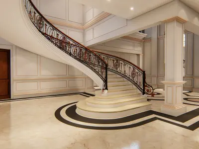Stair case Interior design with living room 3D model