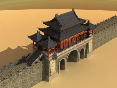 China city gate building 3D model